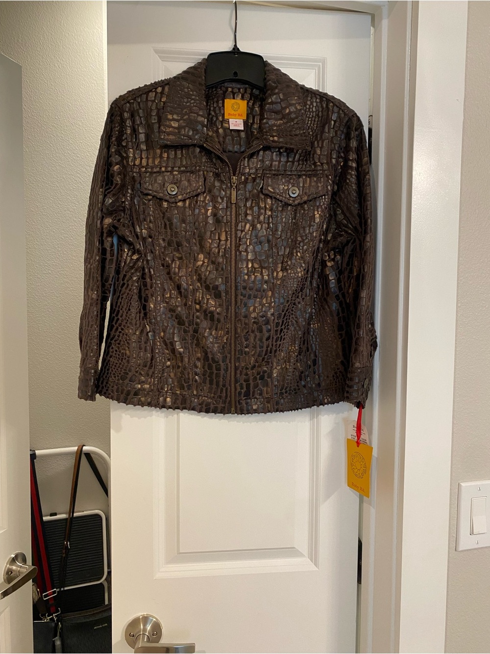 Ruby Rd. Brown Croc-Embossed Zip Jacket original price $64.